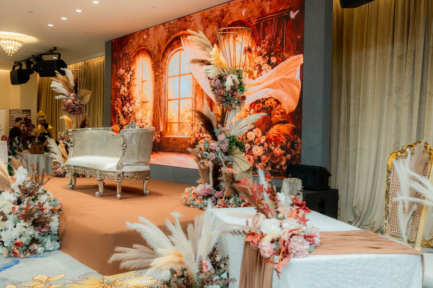 Event room setup viewed from the aisle