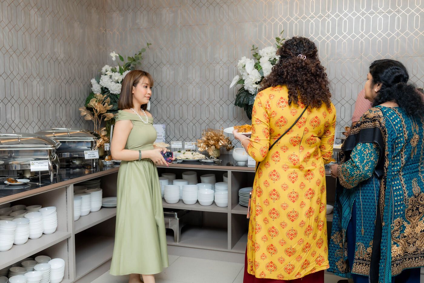 Buffet line and service area at De Villa