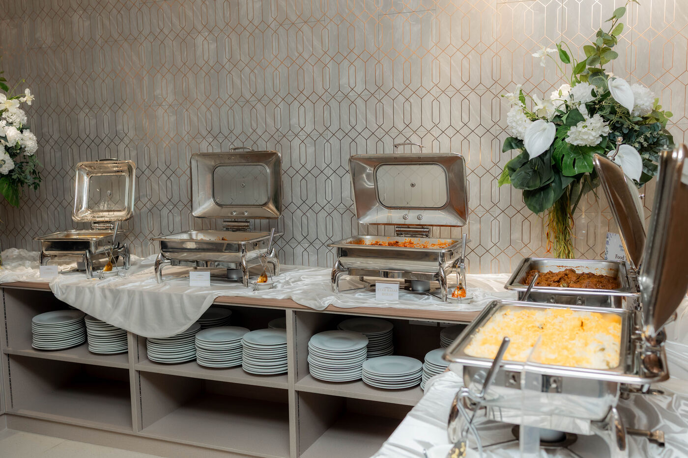 Buffet dishes prepared for an event